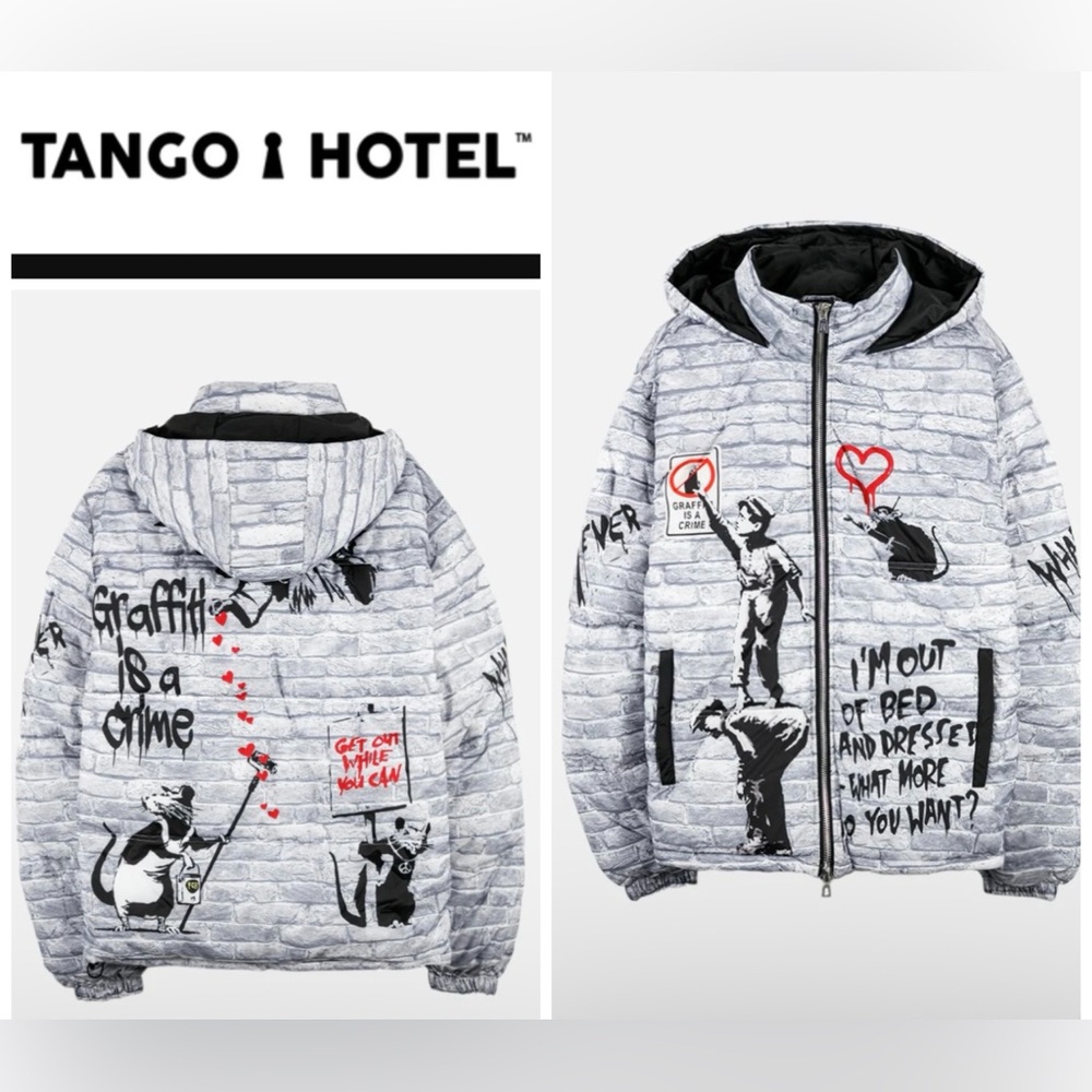 Tango Hotel Graffiti Print Puffer Jacket